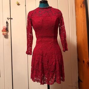 Francesca's Collections Red Lace Long Sleeve Dress